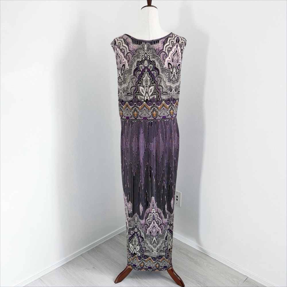 La Cera Maxi Dress Womens 1X Plus Purple Bohemian Artsy Indie Resortwear Stretch - Picture 5 of 9